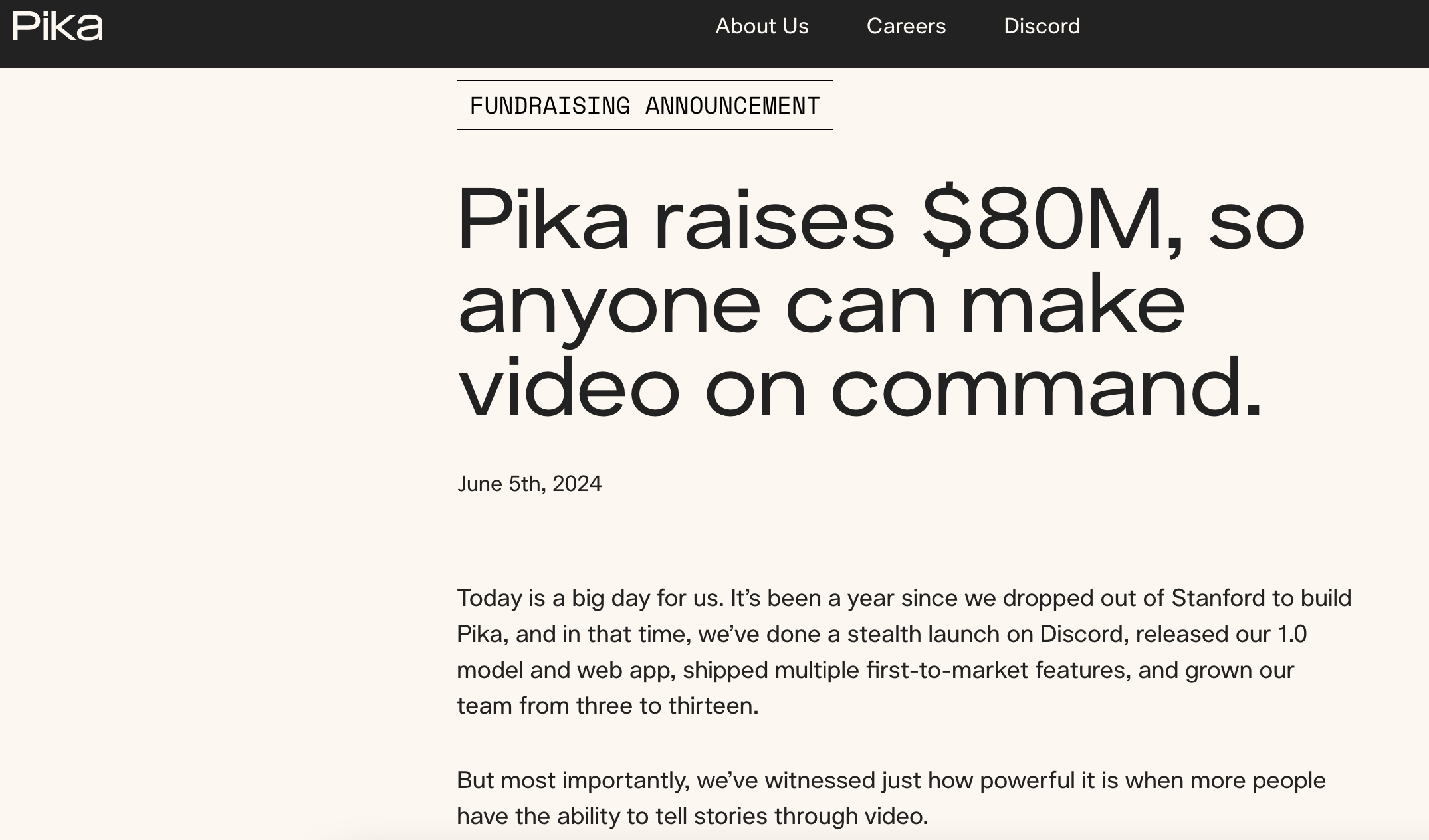 Pika完成5.8亿元B轮融资，估值翻倍至34亿元-公闻财经